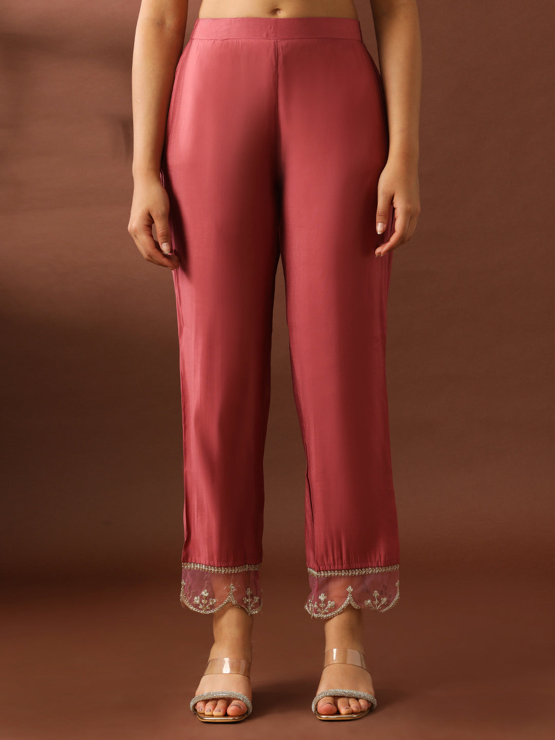 Floral Embroidered Straight Silk Blend Kurta & Trousers Sets