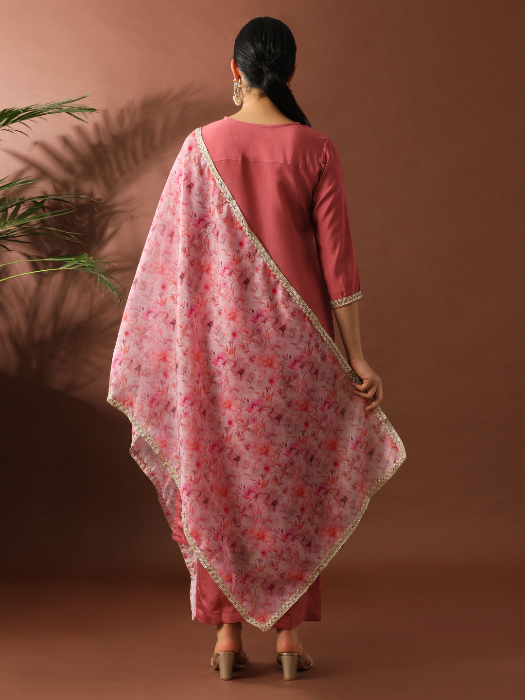 Floral Embroidered Straight Silk Blend Kurta & Trousers Sets