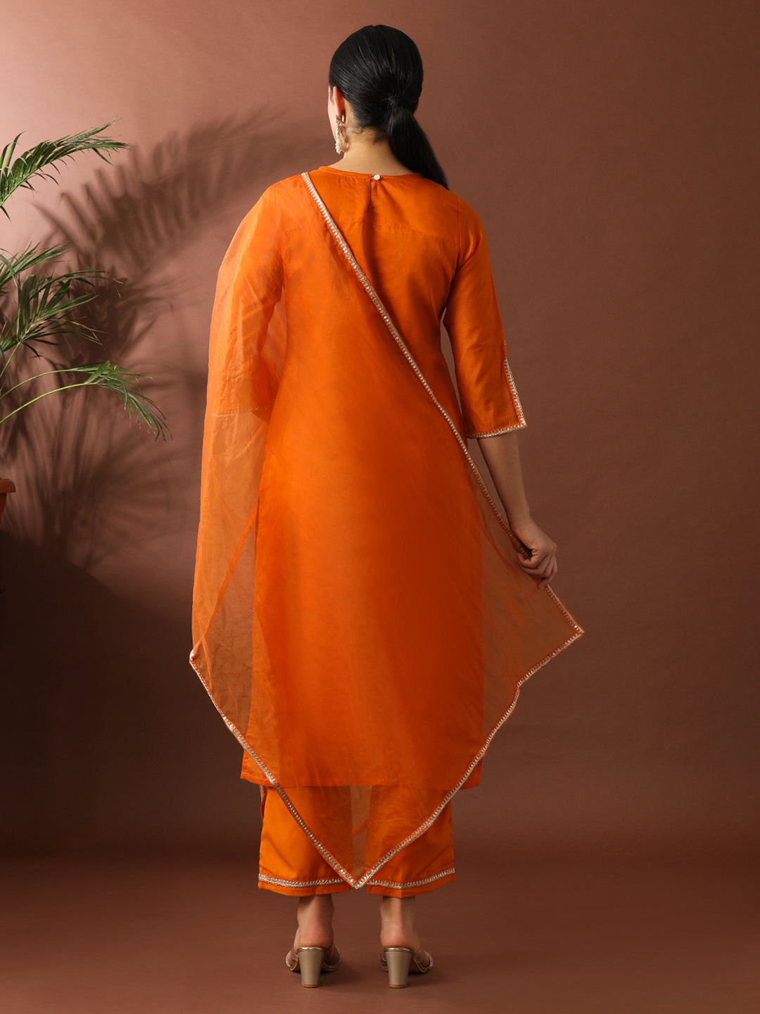 Floral Embroidered Straight Chanderi Cotton Kurta & Trousers Sets