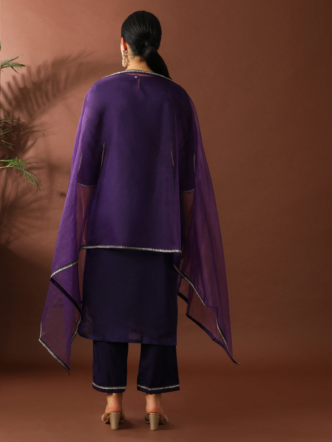 Floral Embroidered Straight Chanderi Cotton Kurta & Trousers Sets