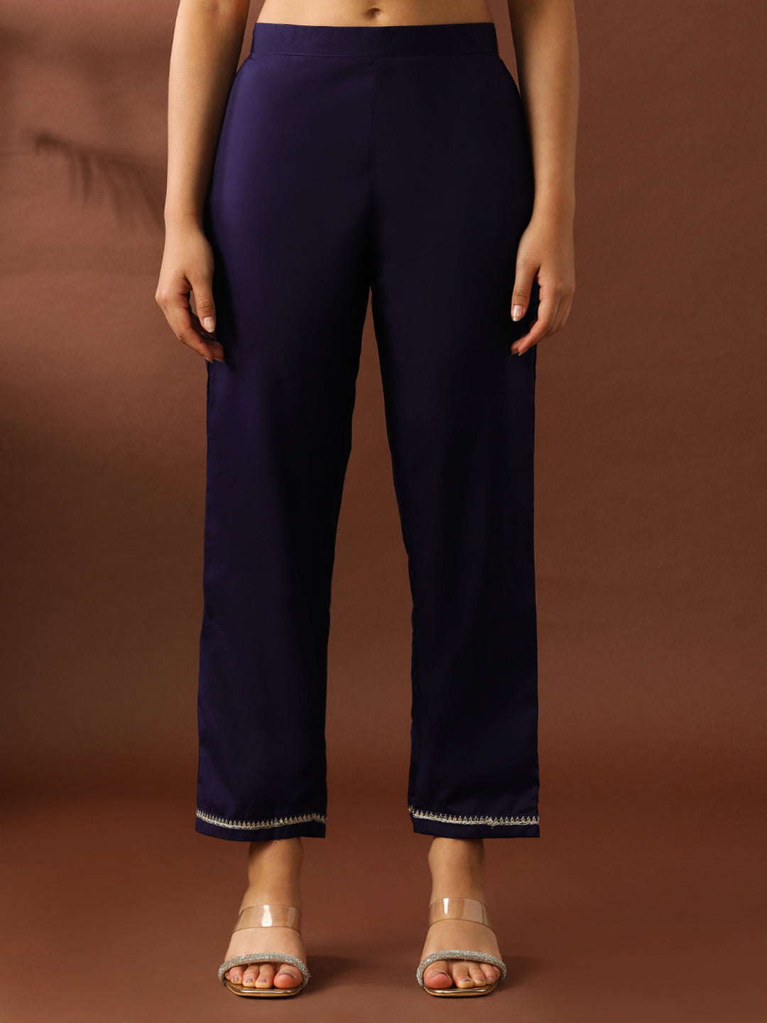 Floral Embroidered Straight Chanderi Cotton Kurta & Trousers Sets