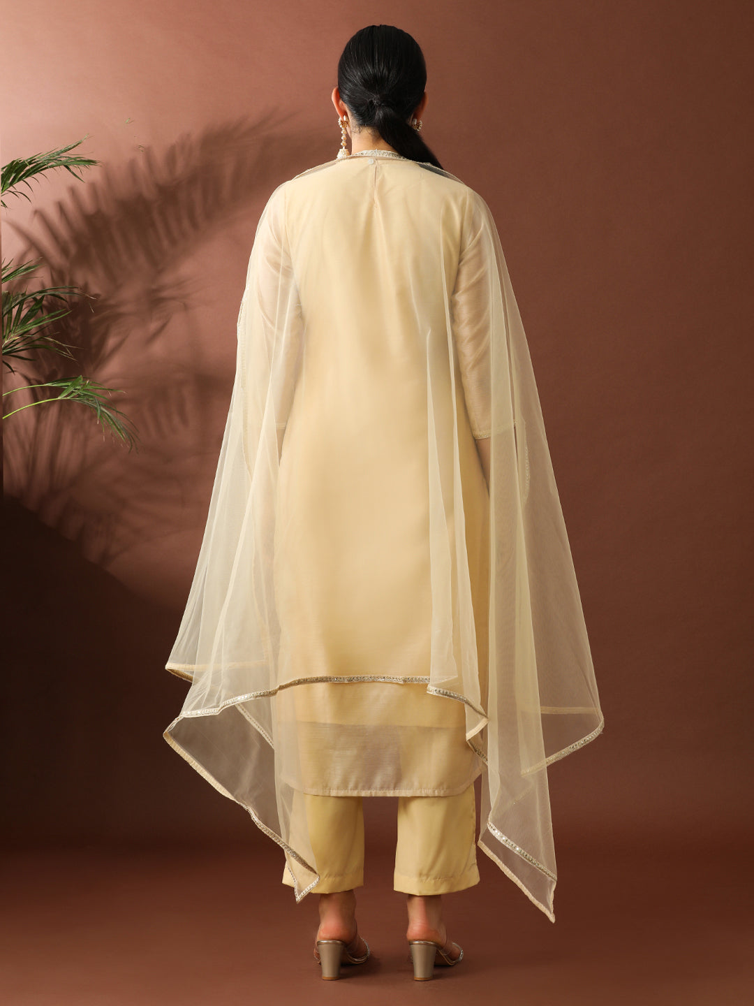 Floral Embroidered Straight Chanderi Cotton Kurta & Trousers Sets