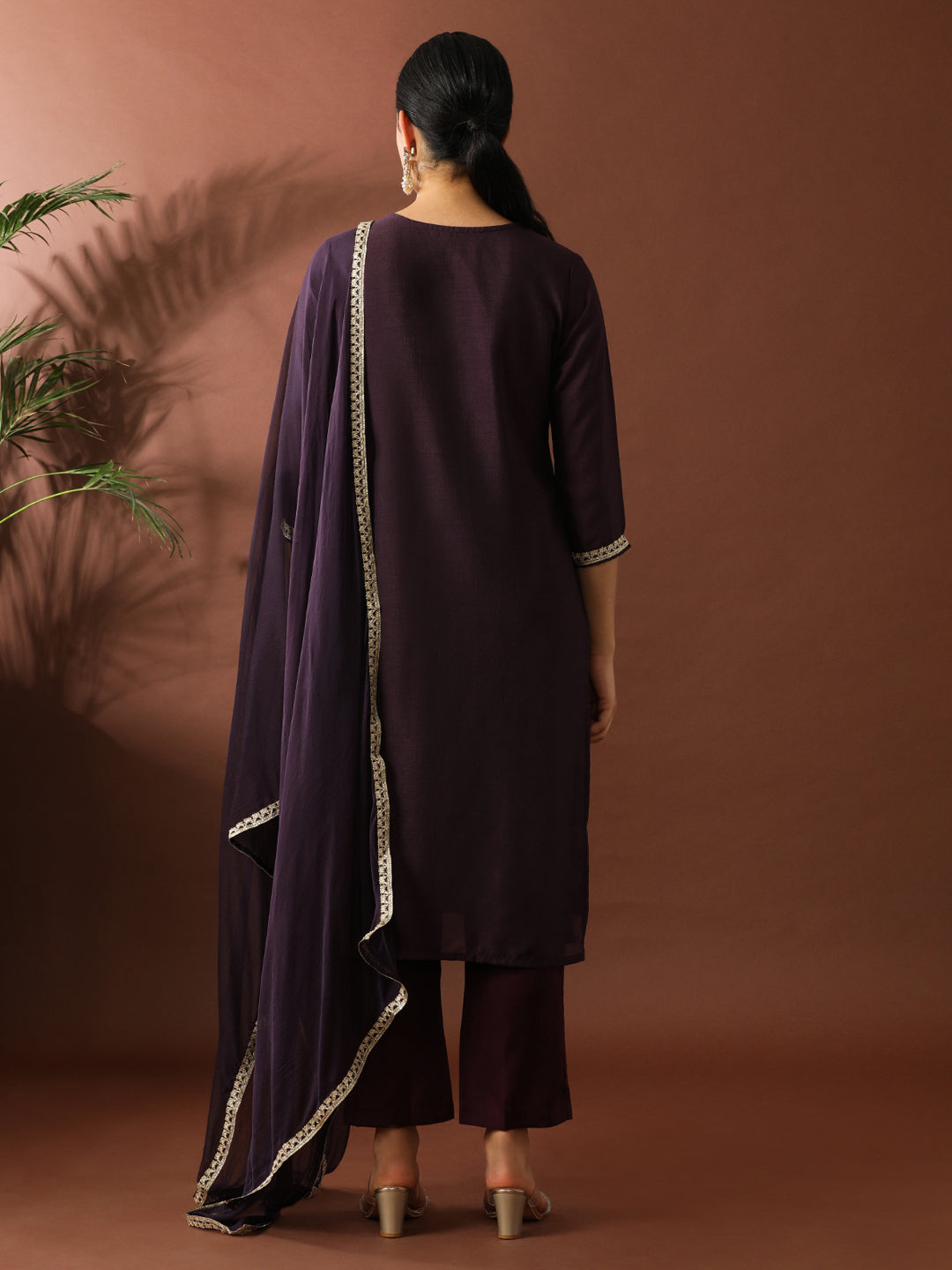 Floral Embroidered Straight Silk Blend Kurta & Trousers Sets