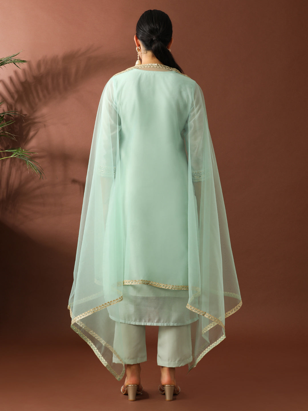 Floral Embroidered Straight Chanderi Cotton Kurta & Trousers Sets