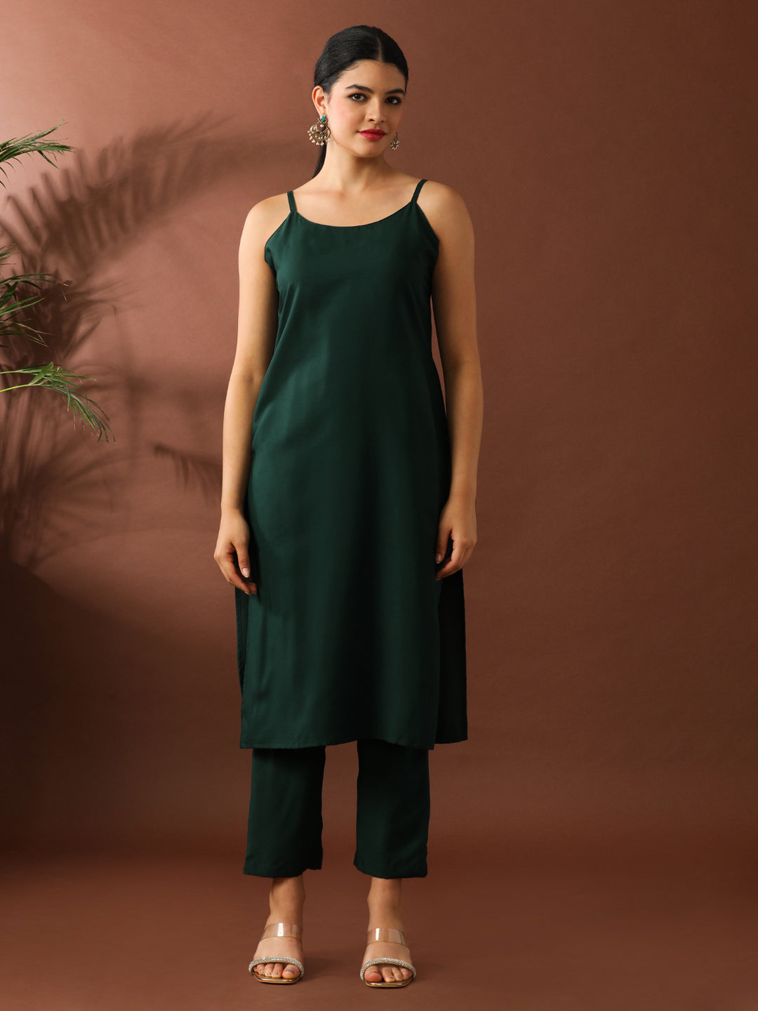 Floral Embroidered A-Line Chanderi Cotton Kurta & Trousers Sets