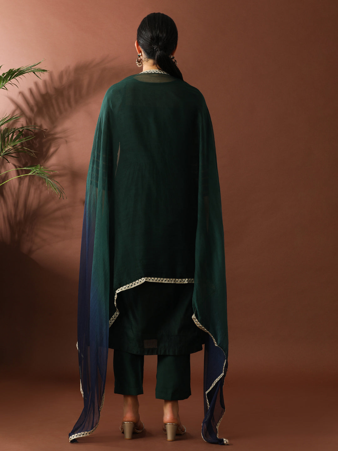 Floral Embroidered A-Line Chanderi Cotton Kurta & Trousers Sets