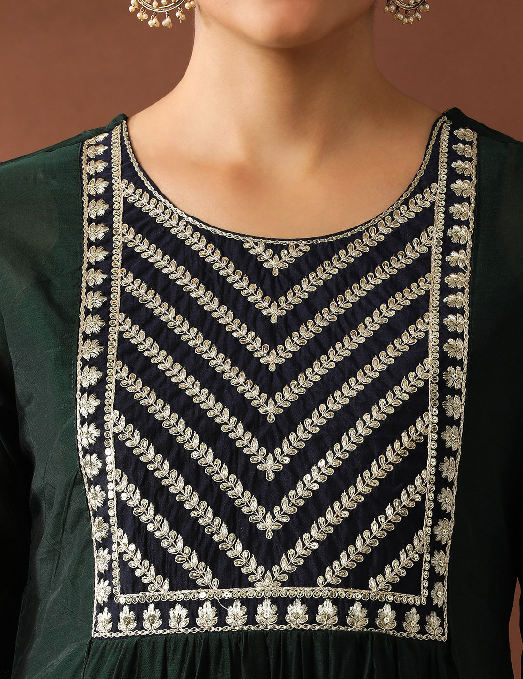 Floral Embroidered A-Line Chanderi Cotton Kurta & Trousers Sets