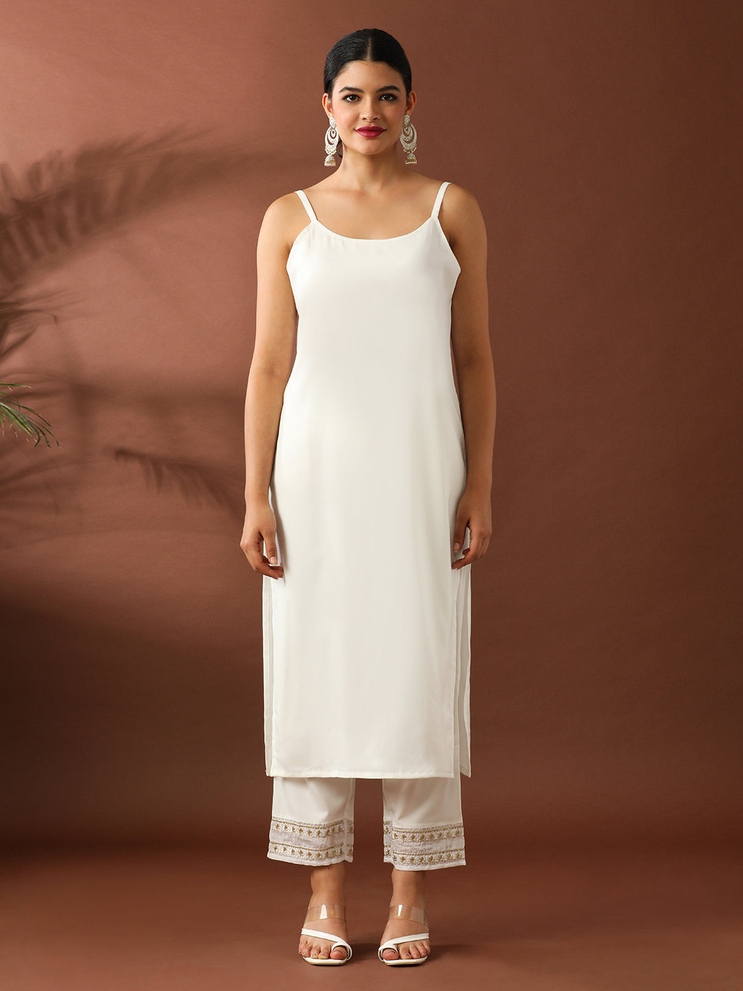 Floral Embroidered A-Line Chanderi Cotton Kurta & Trousers Sets