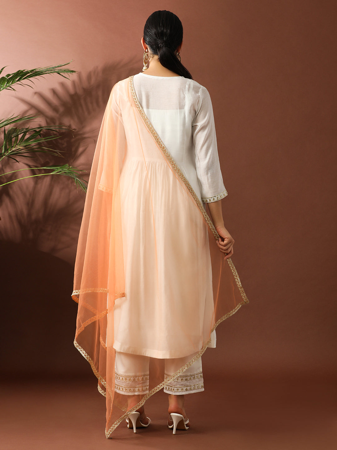 Floral Embroidered A-Line Chanderi Cotton Kurta & Trousers Sets