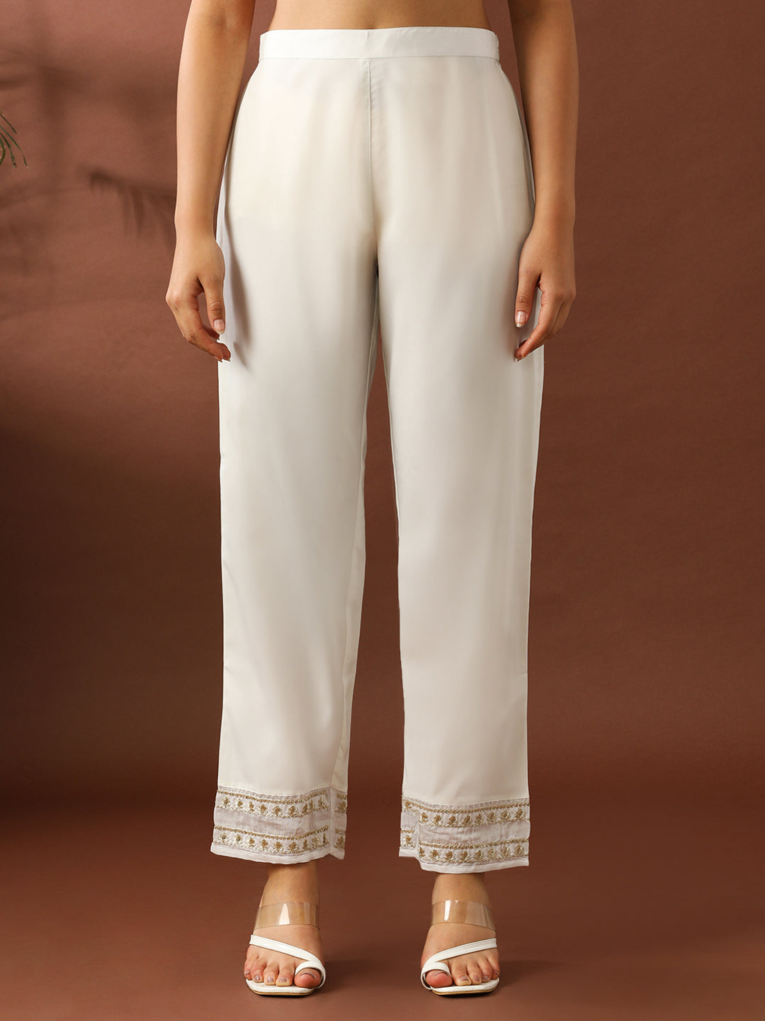 Floral Embroidered A-Line Chanderi Cotton Kurta & Trousers Sets