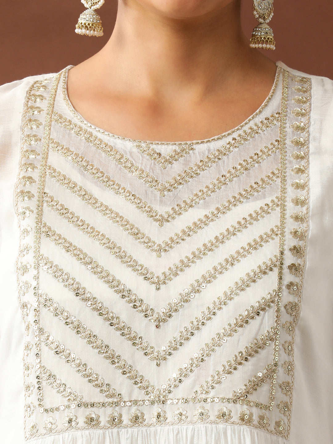 Floral Embroidered A-Line Chanderi Cotton Kurta & Trousers Sets