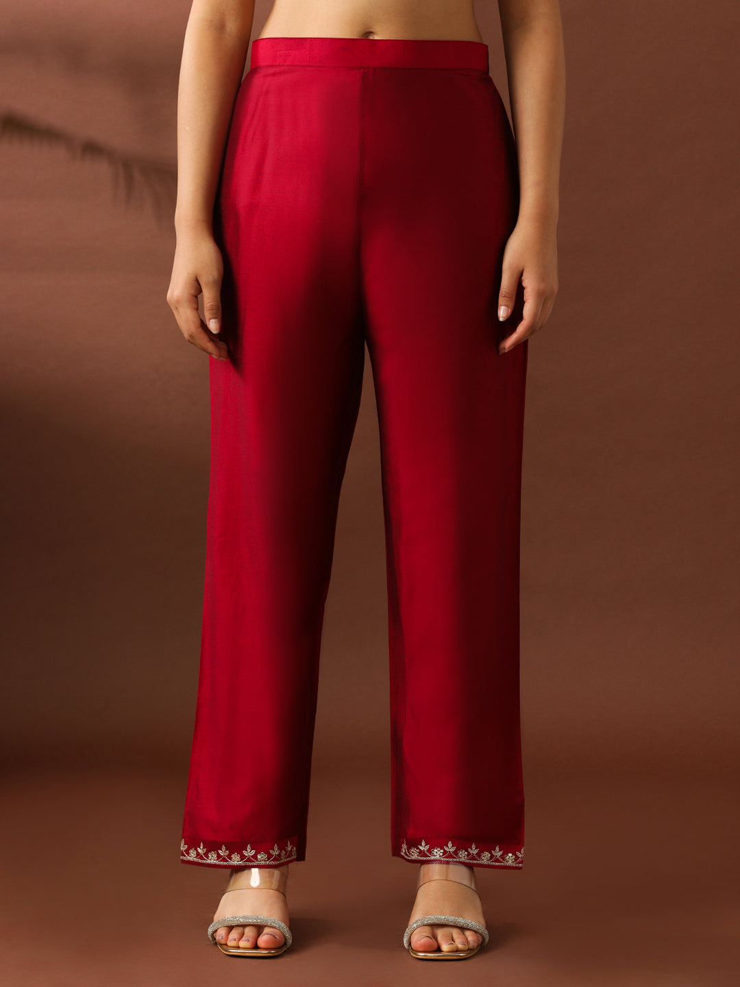 Floral Embroidered Straight Silk Blend Kurta & Trousers Sets