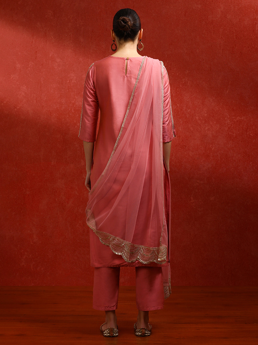 Solid Embroidered A-Line Kurta & Trousers Sets