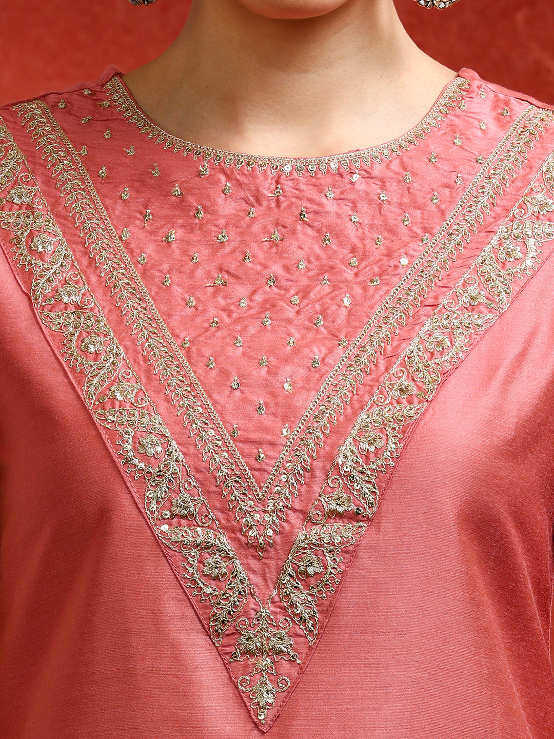 Solid Embroidered A-Line Kurta & Trousers Sets