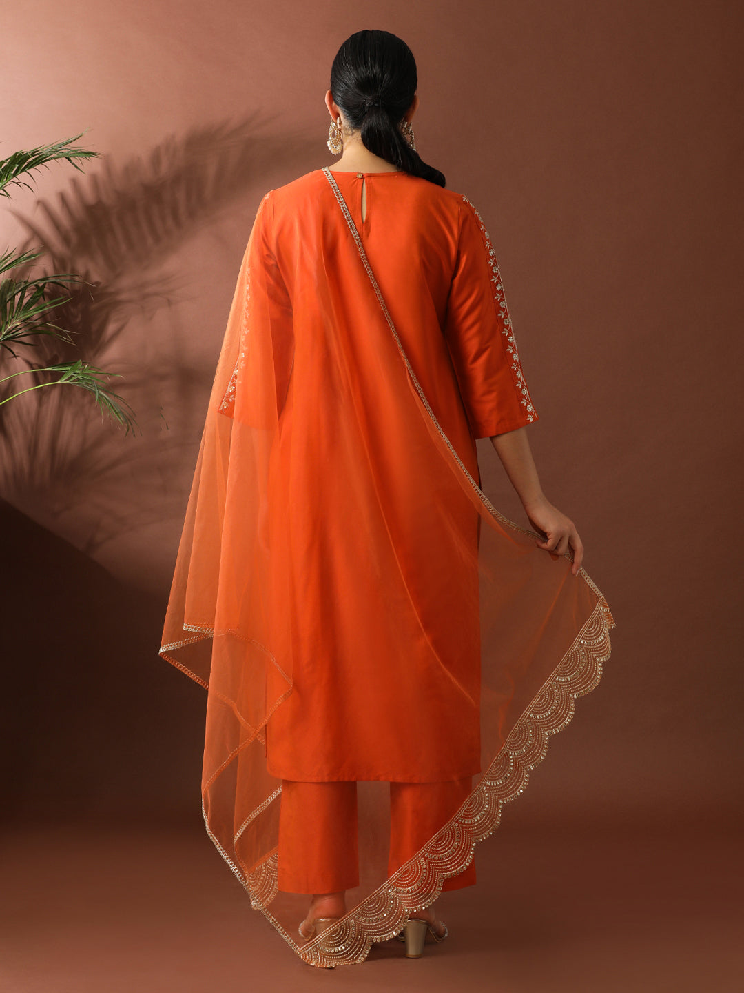 Floral Embroidered Straight Silk Blend Kurta & Trousers Sets