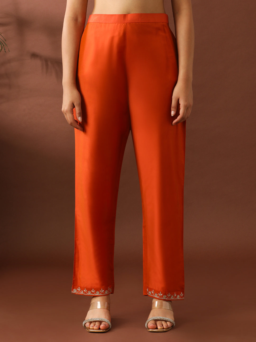 Floral Embroidered Straight Silk Blend Kurta & Trousers Sets