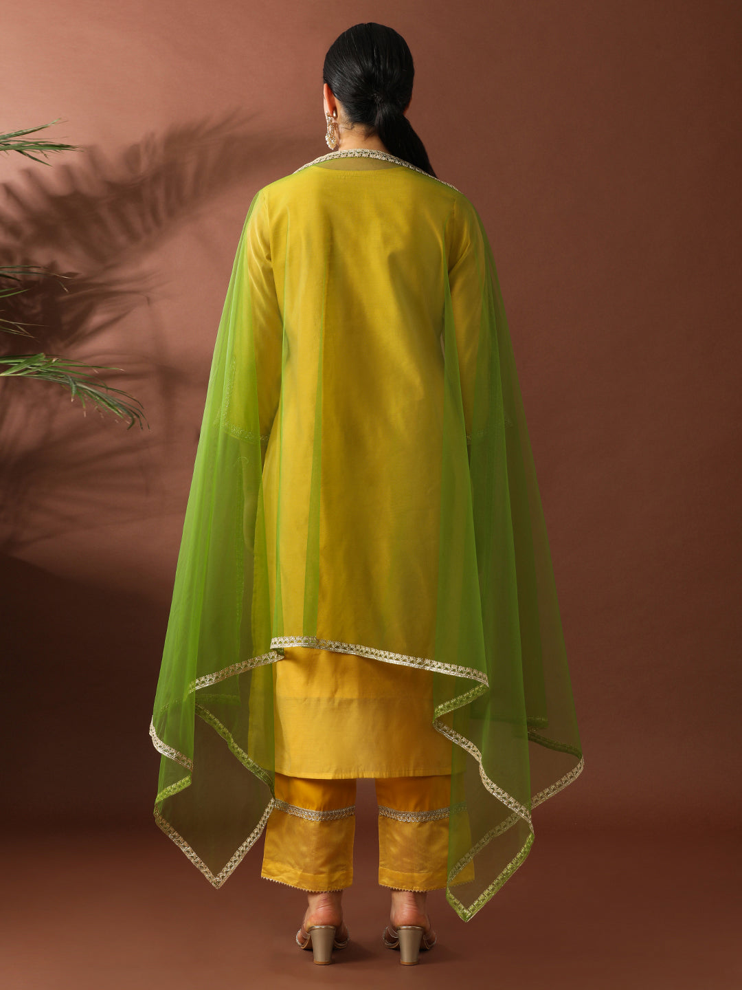 Floral Embroidered Straight Chanderi Cotton Kurta & Trousers Sets