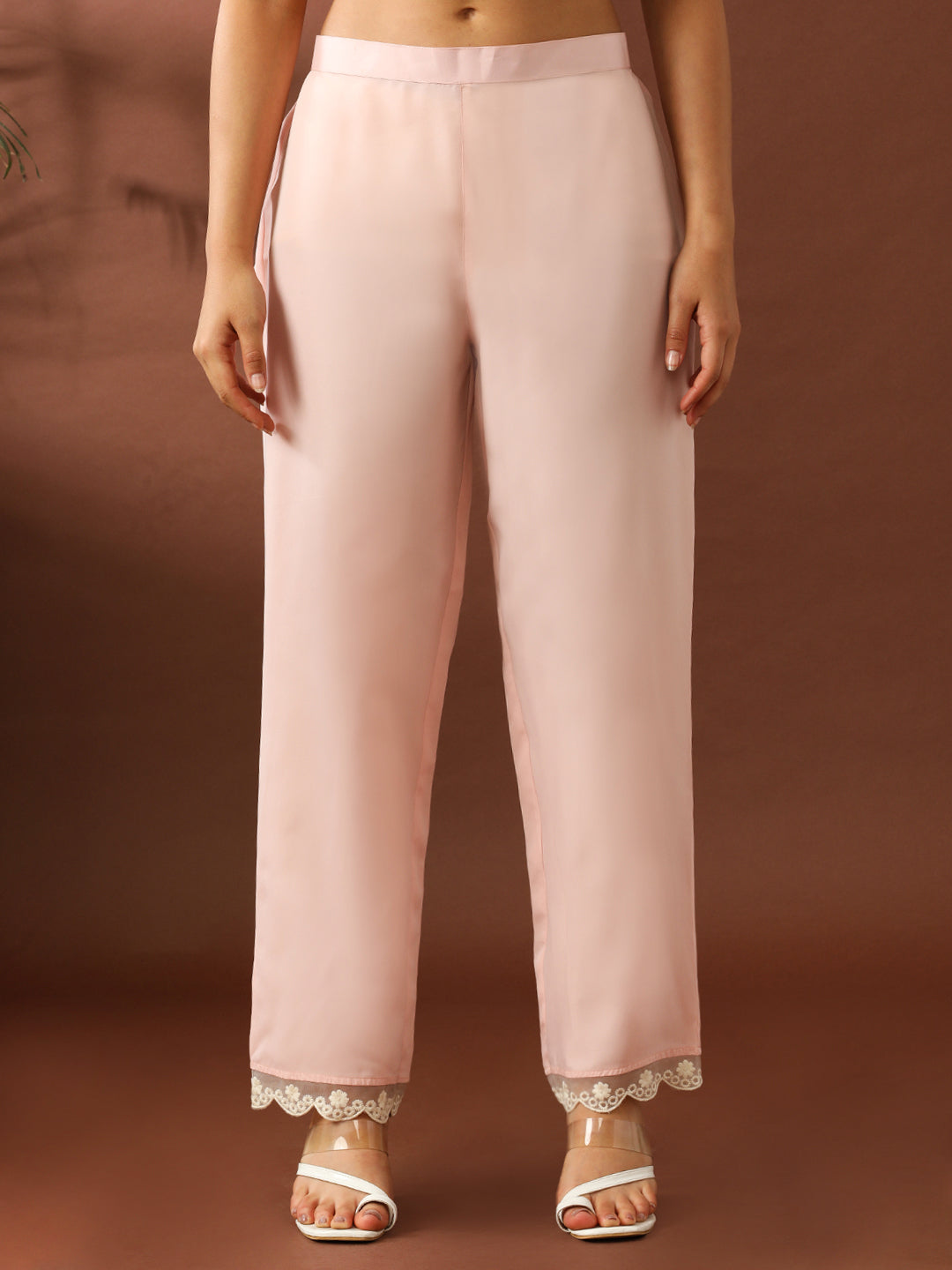 Floral Embroidered Straight Chanderi Cotton Kurta & Trousers Sets