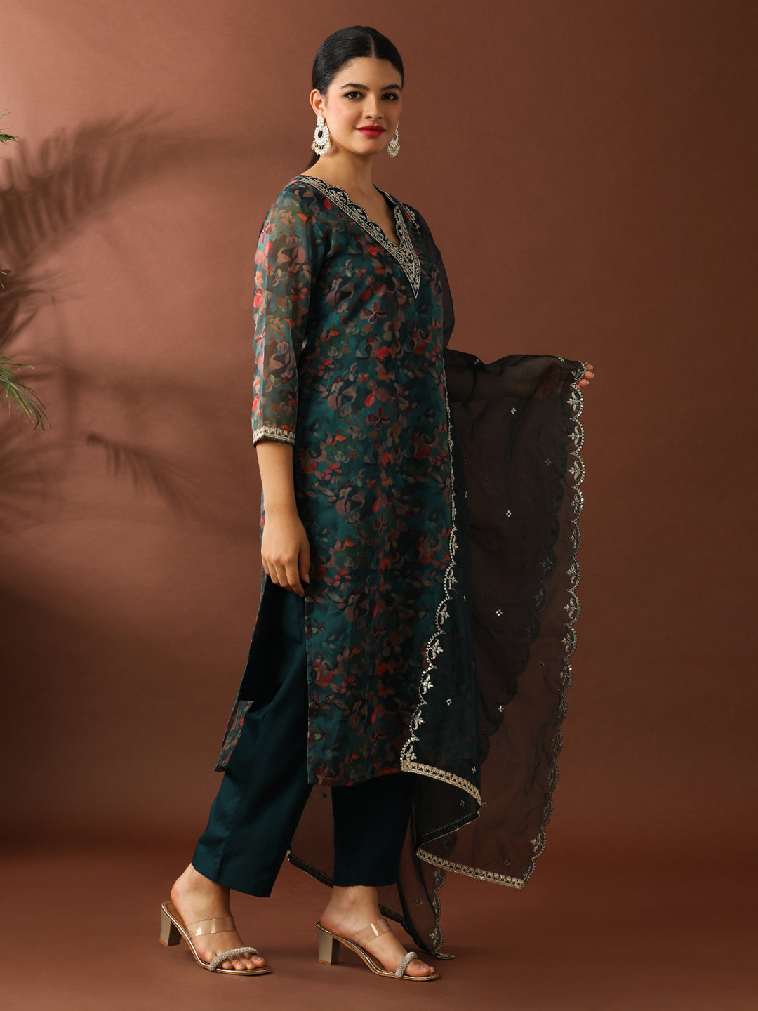 Floral Embroidered Straight Organza Kurta Sets