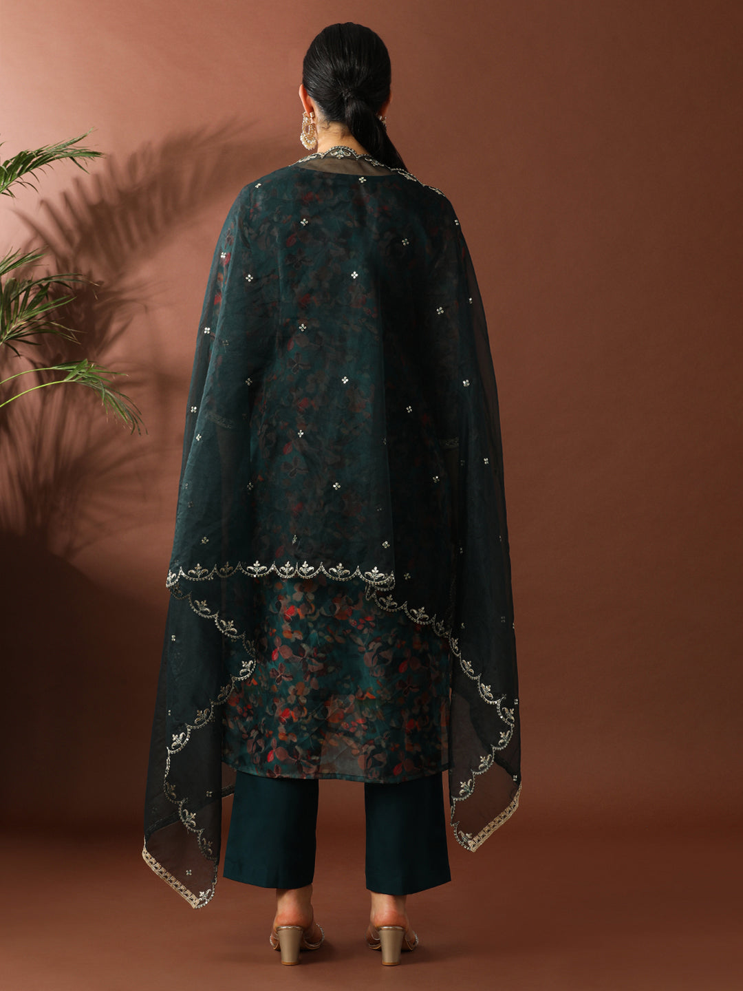 Floral Embroidered Straight Organza Kurta Sets