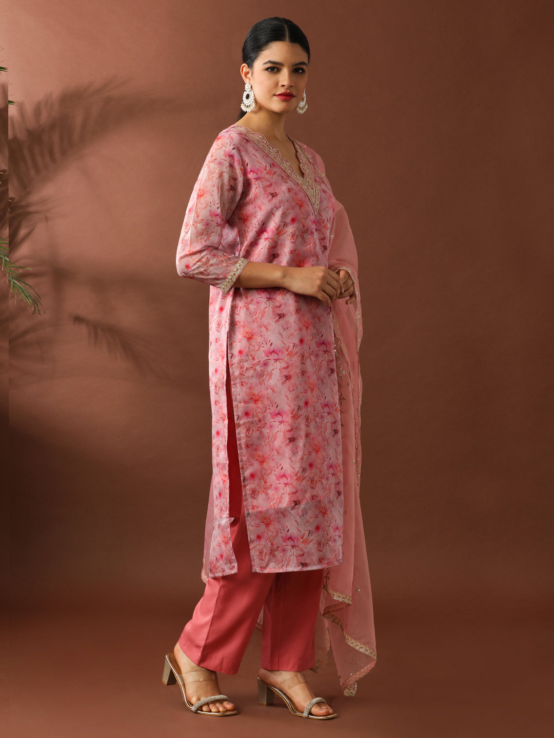 Floral Embroidered Straight Organza Kurta Sets