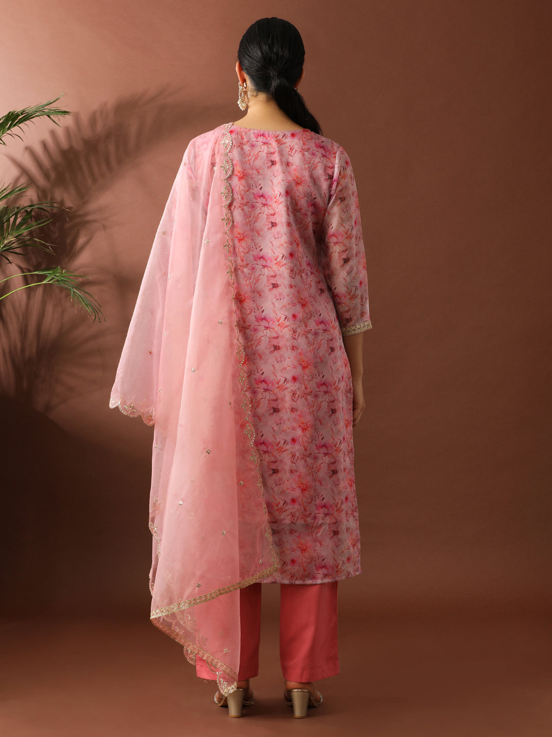 Floral Embroidered Straight Organza Kurta Sets