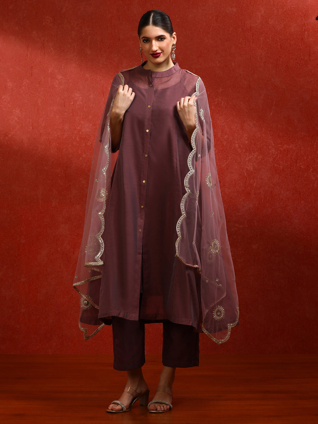 Solid Solid A-Line Kurta & Trousers Sets
