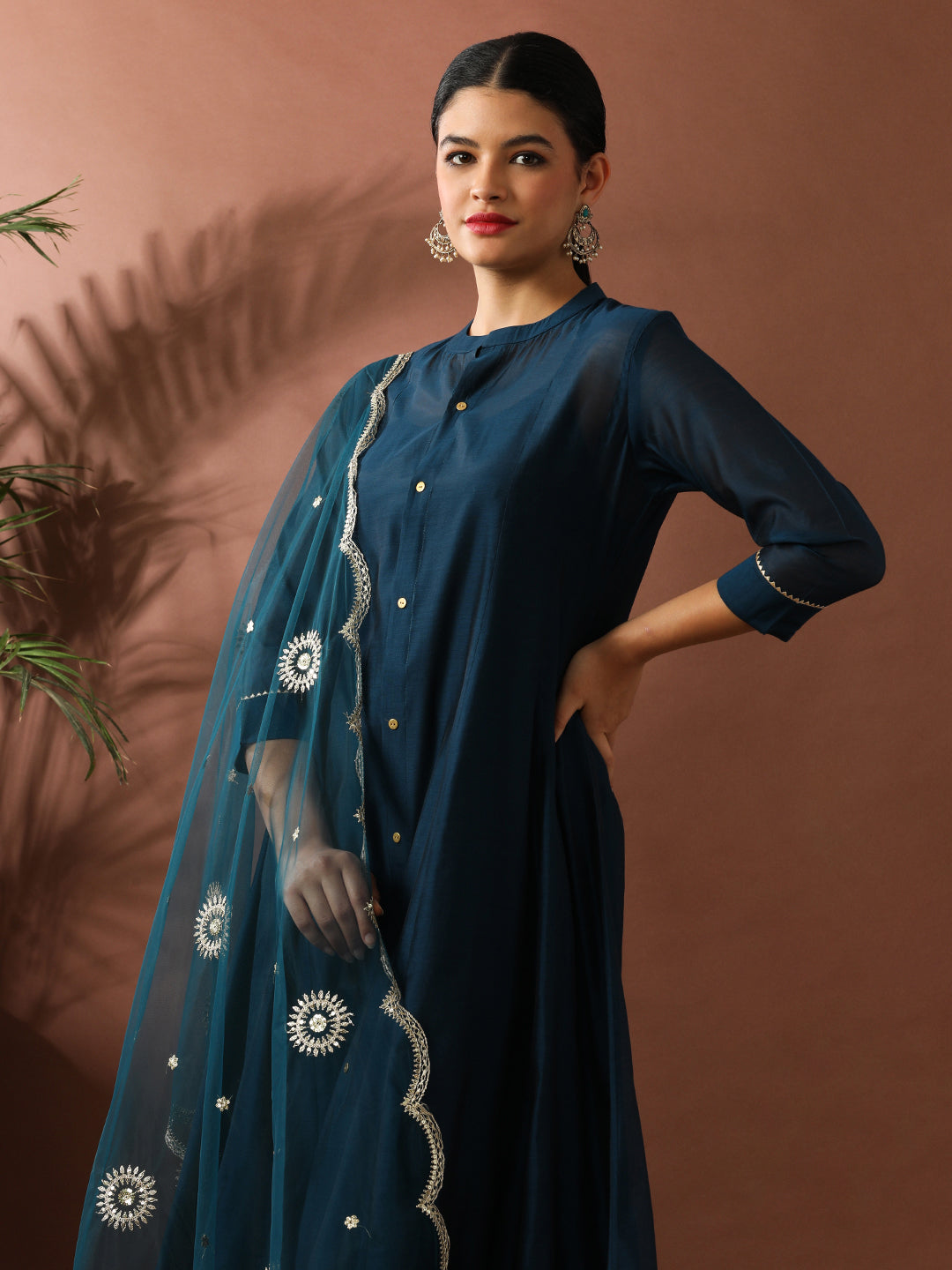 Solid Embroidered A-Line Chanderi Cotton Kurta Sets