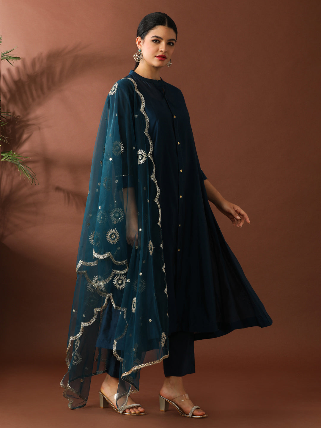 Solid Embroidered A-Line Chanderi Cotton Kurta Sets