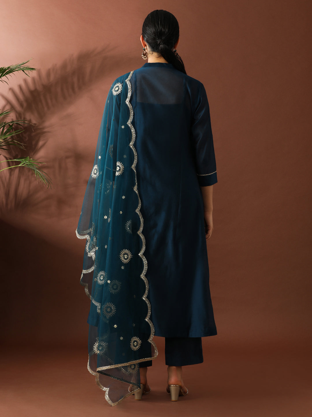 Solid Embroidered A-Line Chanderi Cotton Kurta Sets