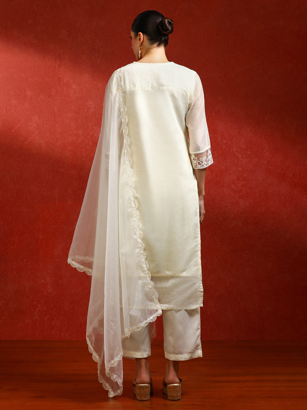 Floral Embroidered Straight Kurta & Trousers Sets