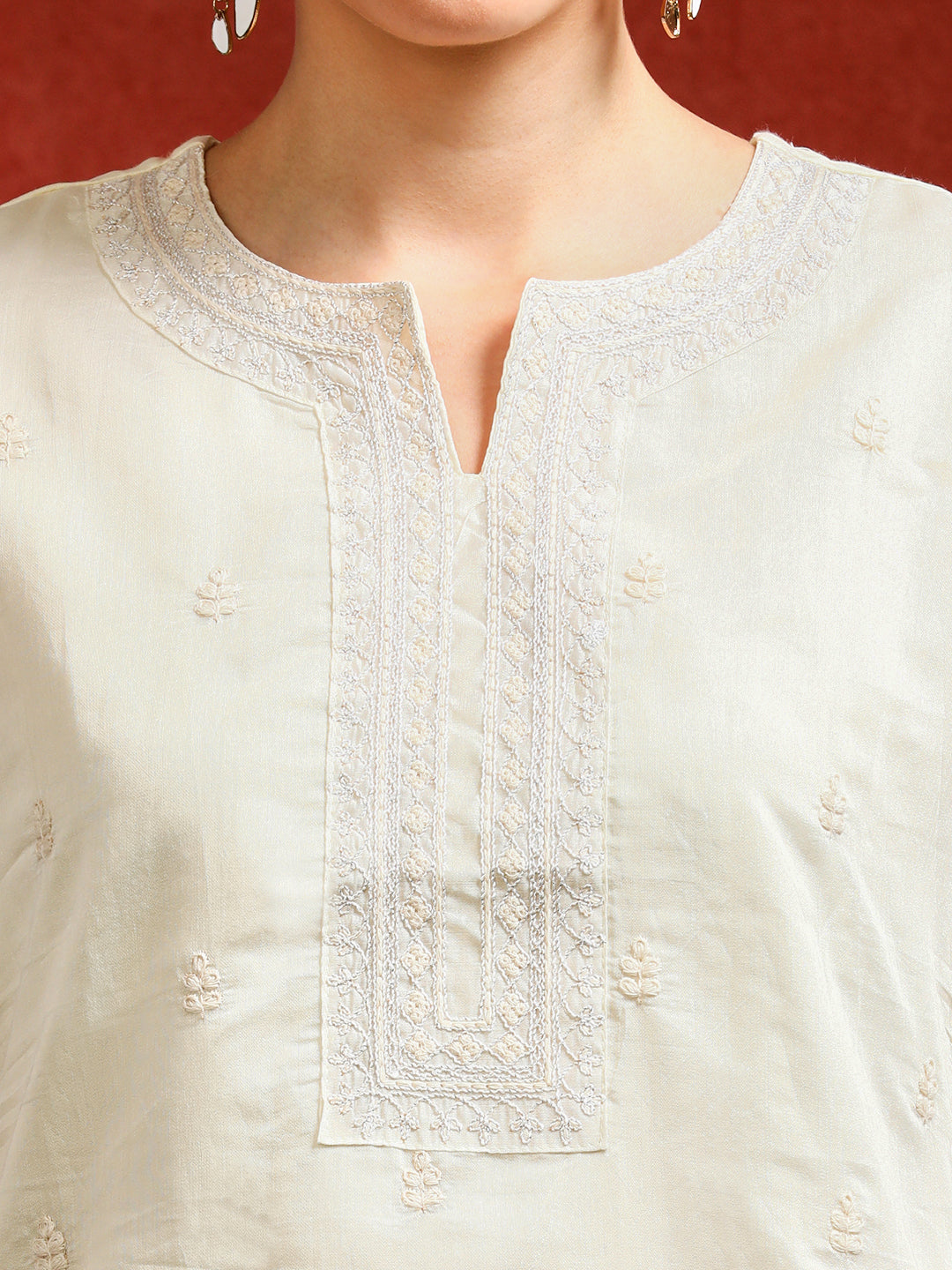 Floral Embroidered Straight Kurta & Trousers Sets