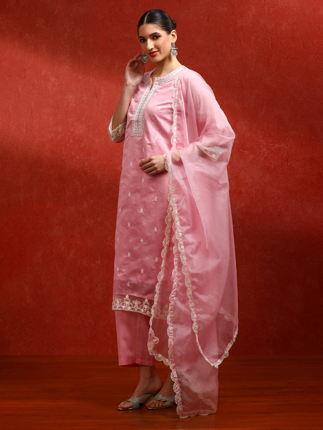 Floral Embroidered Straight Kurta & Trousers Sets
