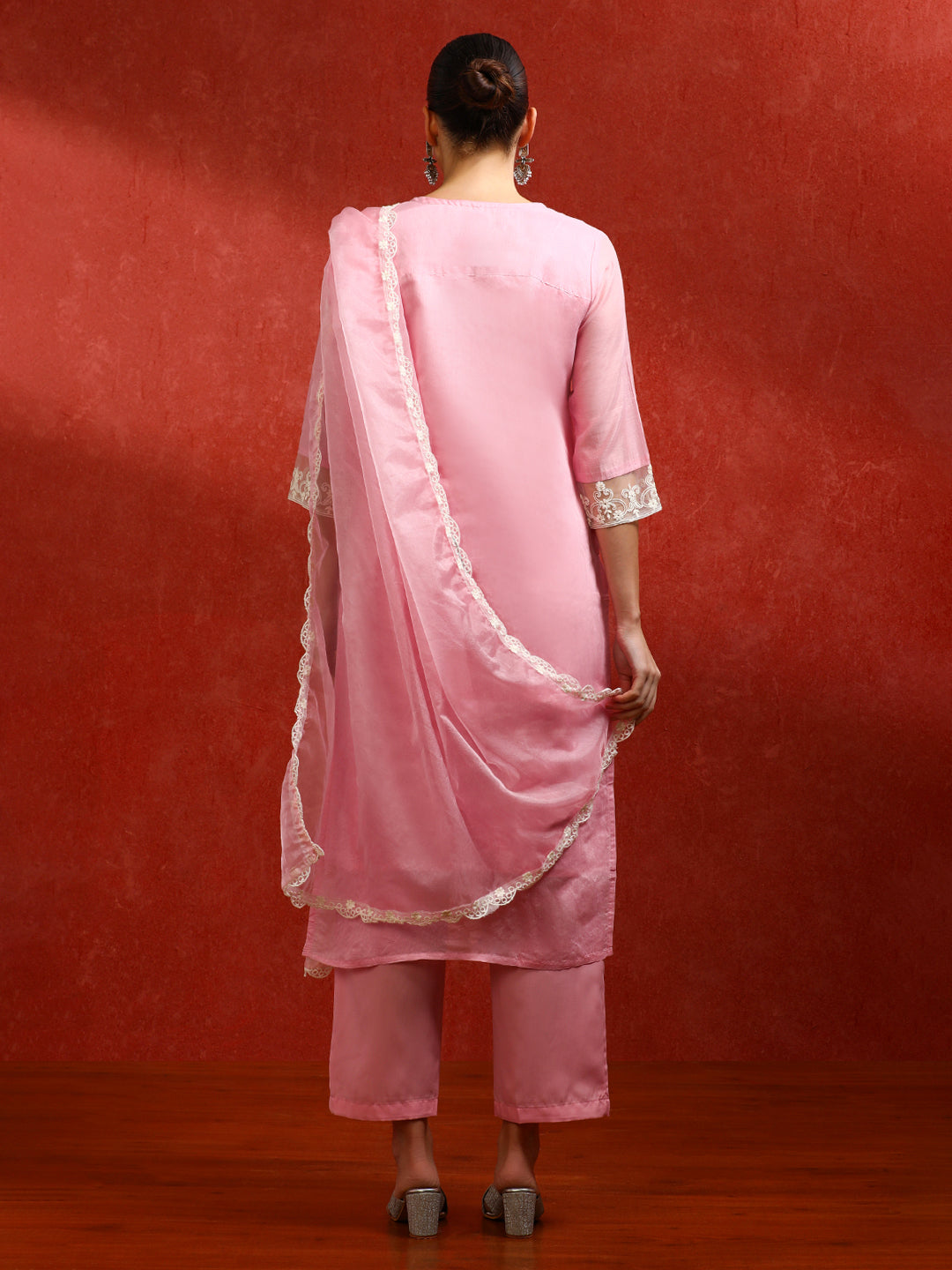 Floral Embroidered Straight Kurta & Trousers Sets