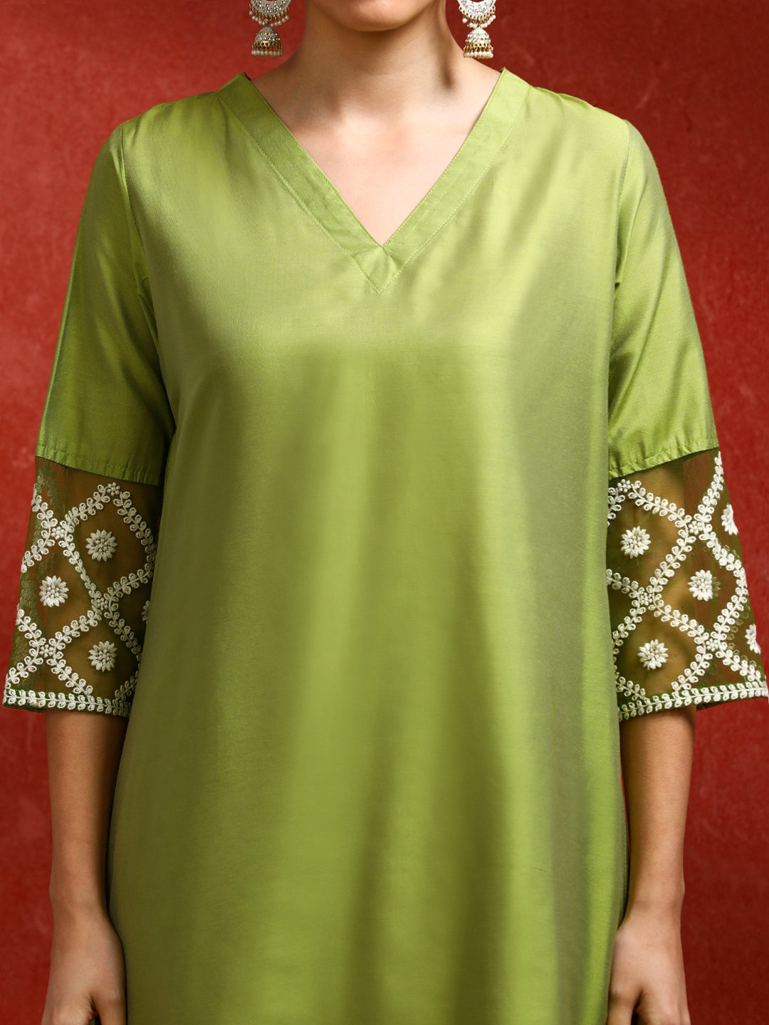 Solid Embroidered Straight Kurta & Trousers Sets