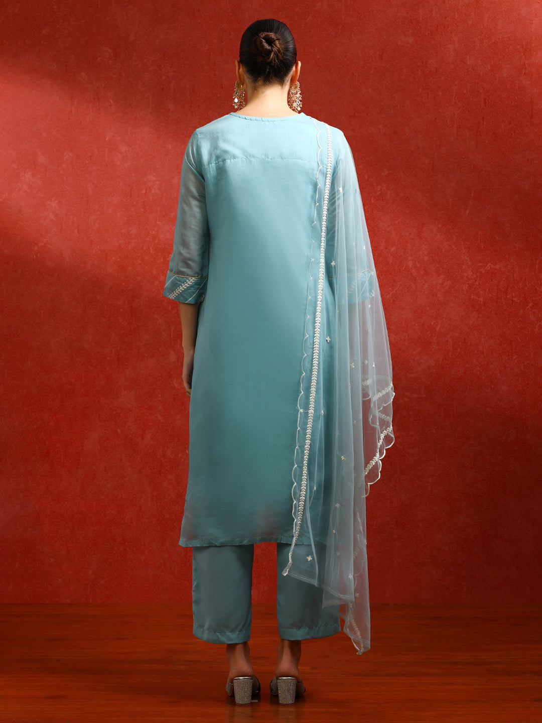 Floral Embroidered Straight Kurta & Trousers Sets