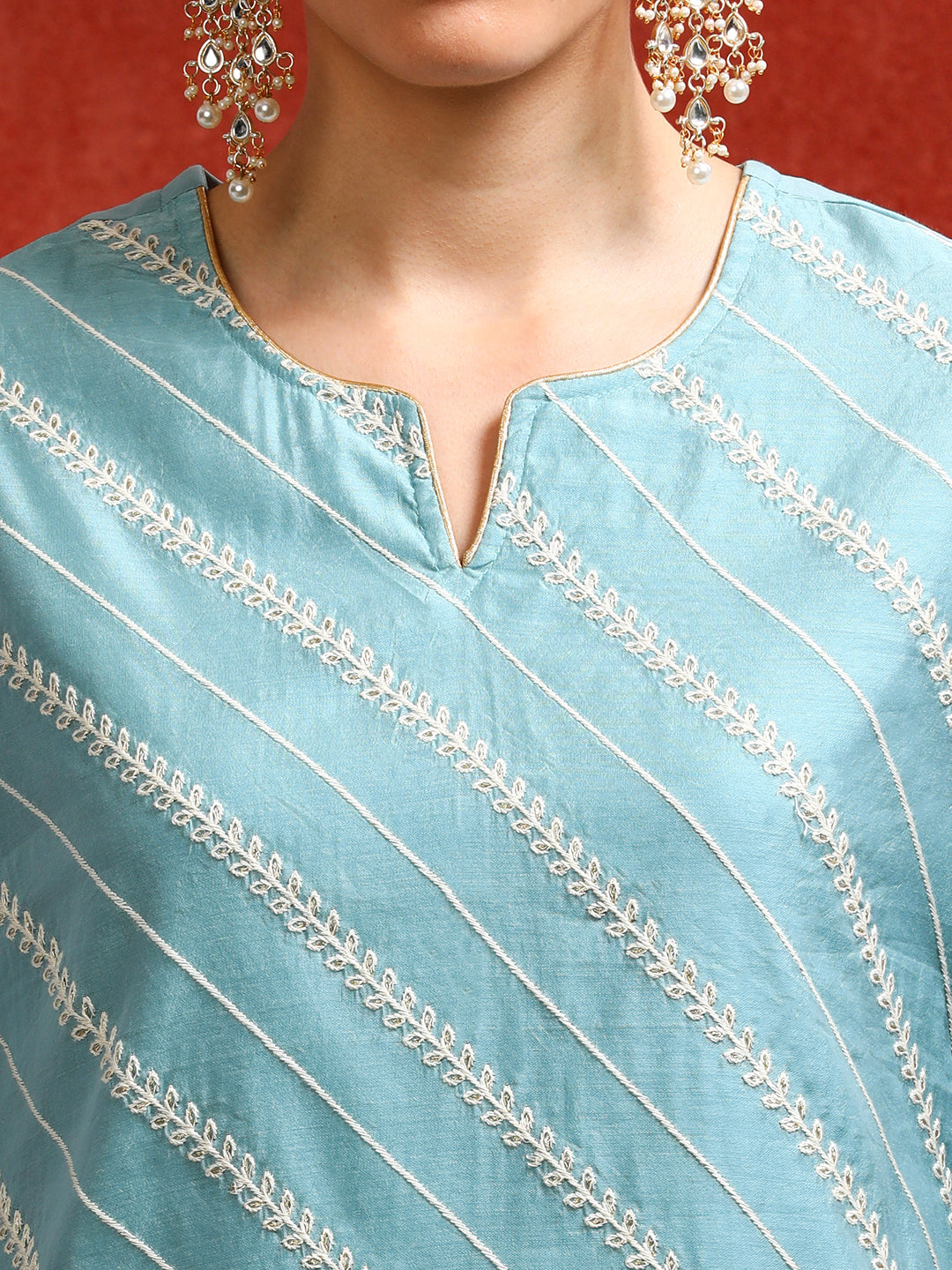 Floral Embroidered Straight Kurta & Trousers Sets