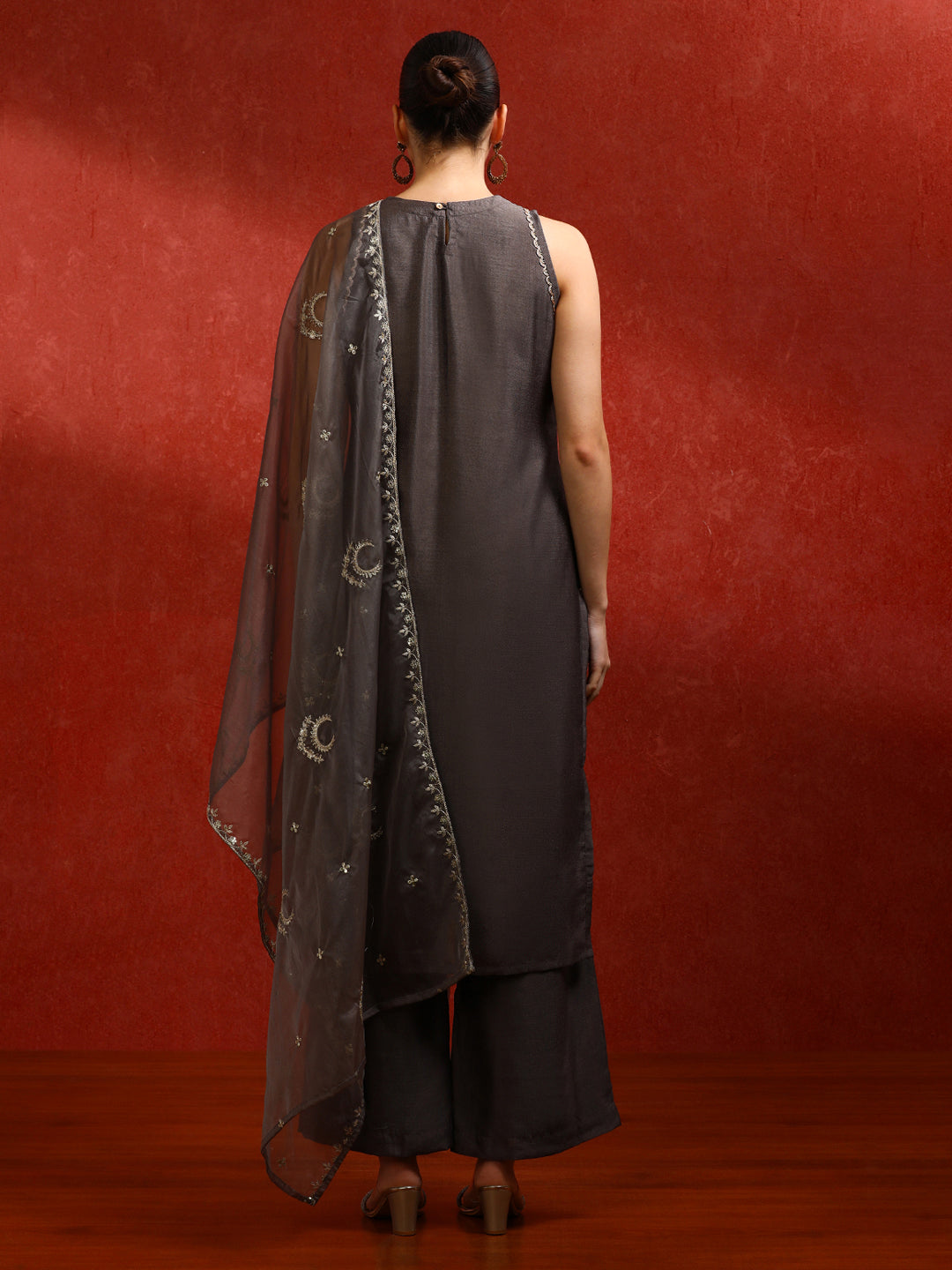 Solid Embroidered Straight Kurta & Trousers Sets