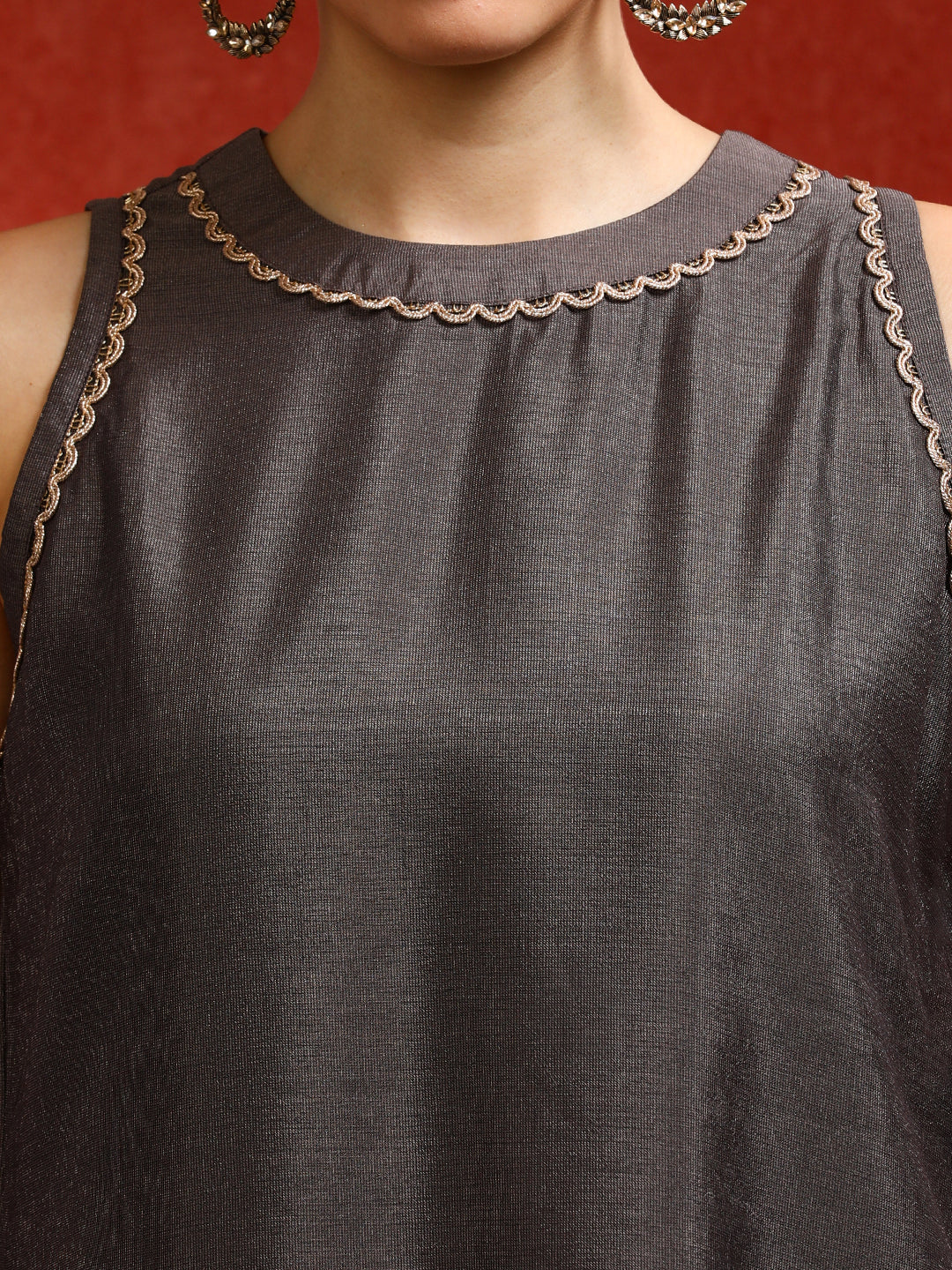 Solid Embroidered Straight Kurta & Trousers Sets