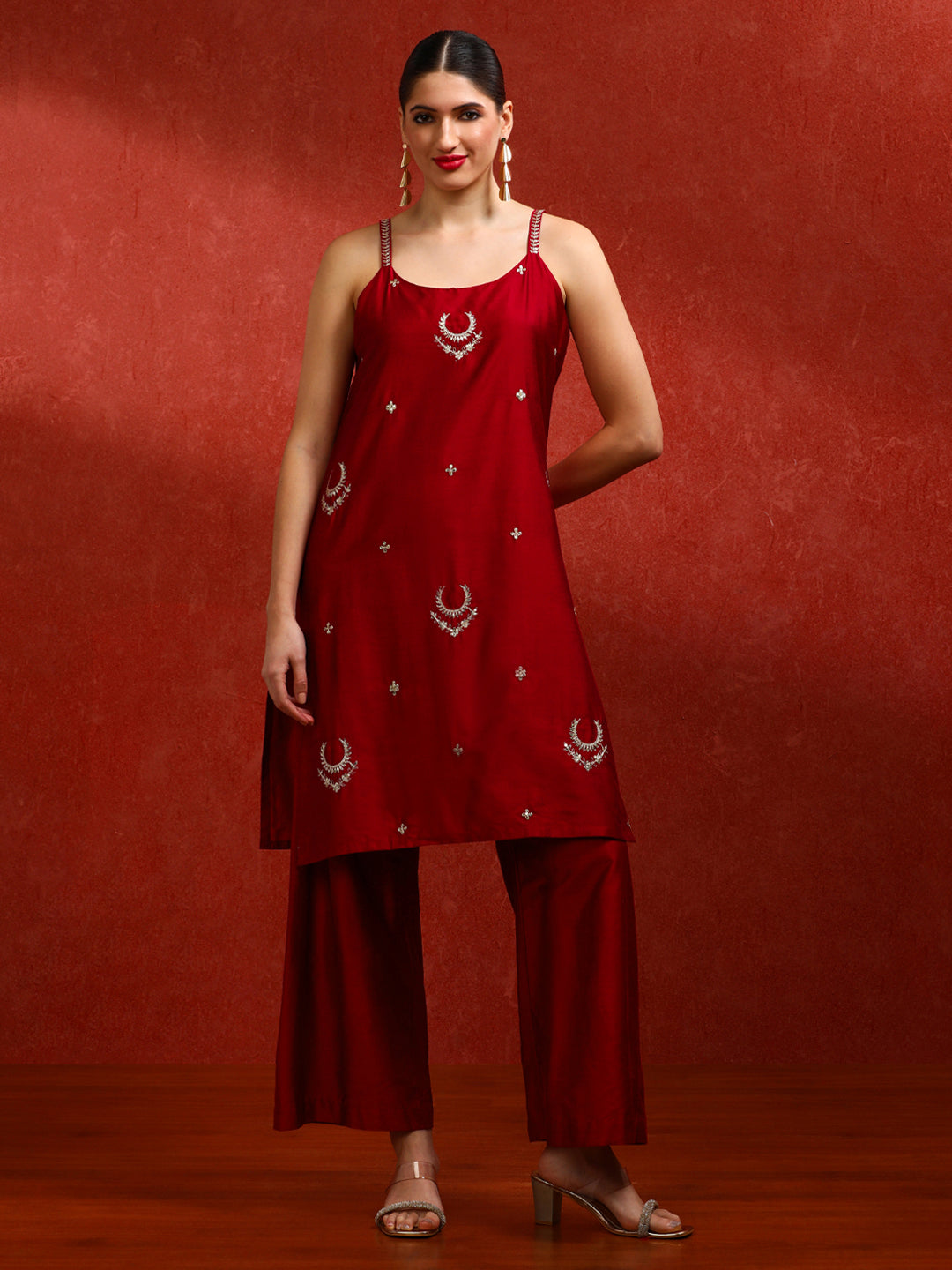 Floral Embroidered Straight Kurta & Trousers Sets