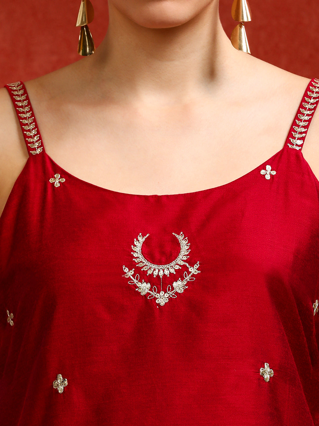 Floral Embroidered Straight Kurta & Trousers Sets