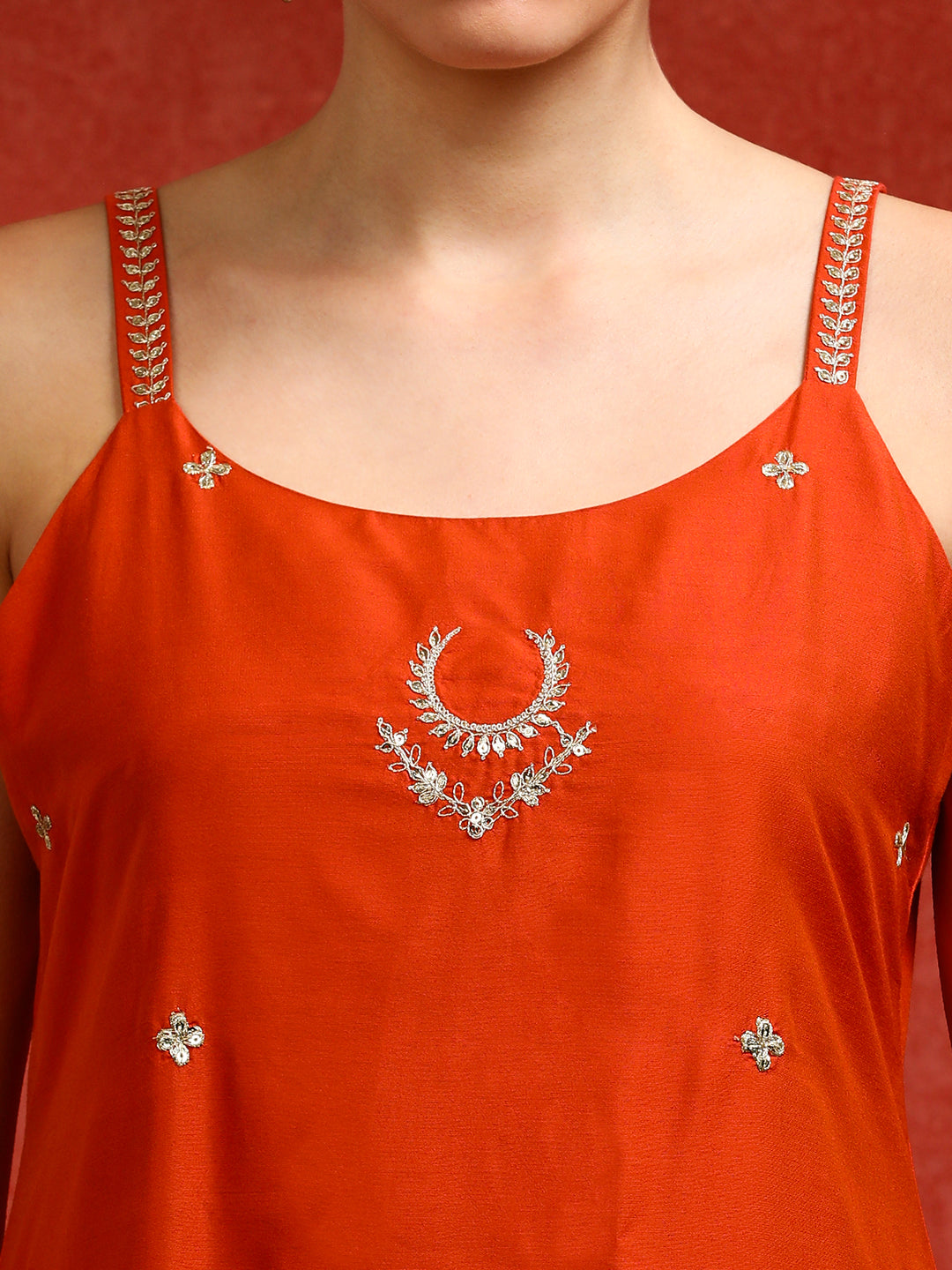 Floral Embroidered Straight Kurta & Trousers Sets