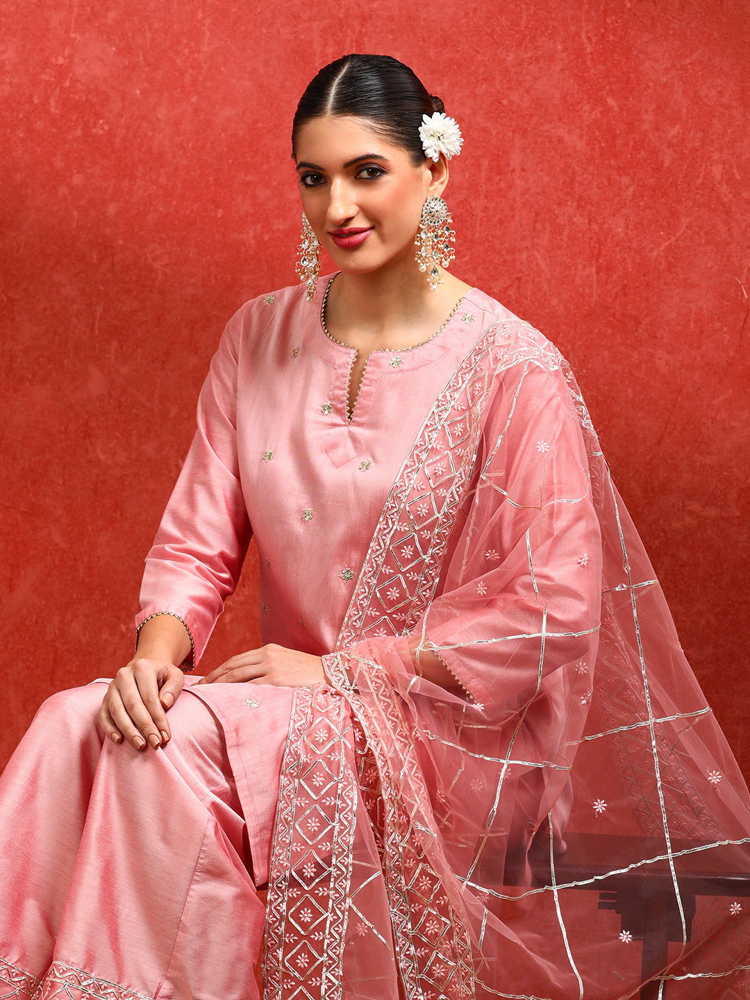 Floral Embroidered A-Line Kurta & Trousers Sets