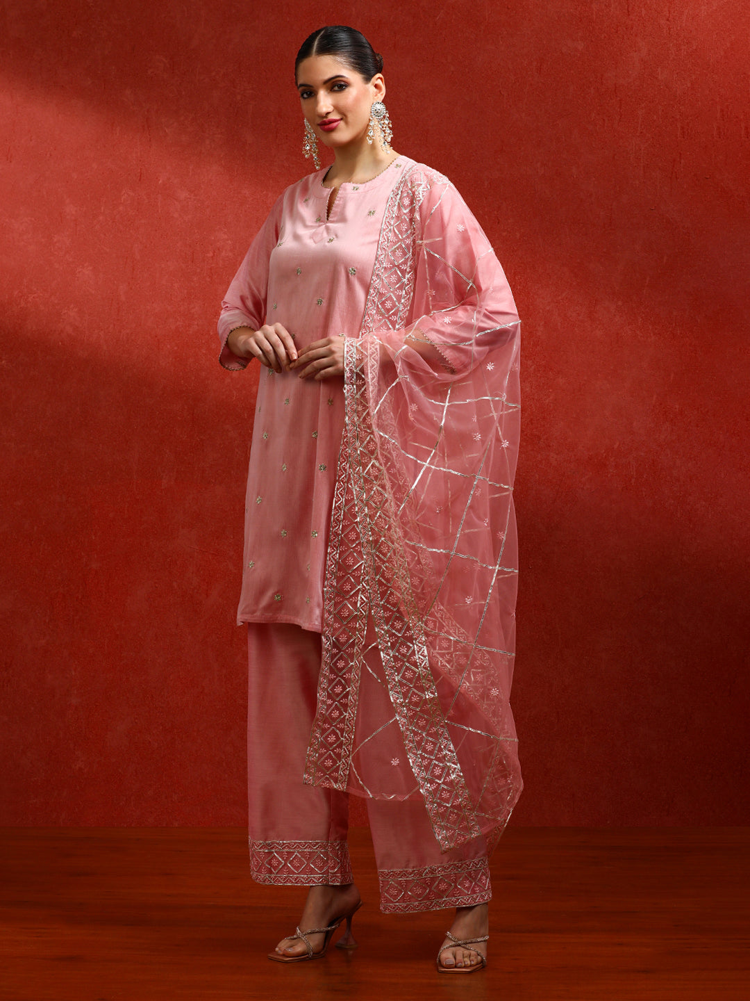 Floral Embroidered A-Line Kurta & Trousers Sets