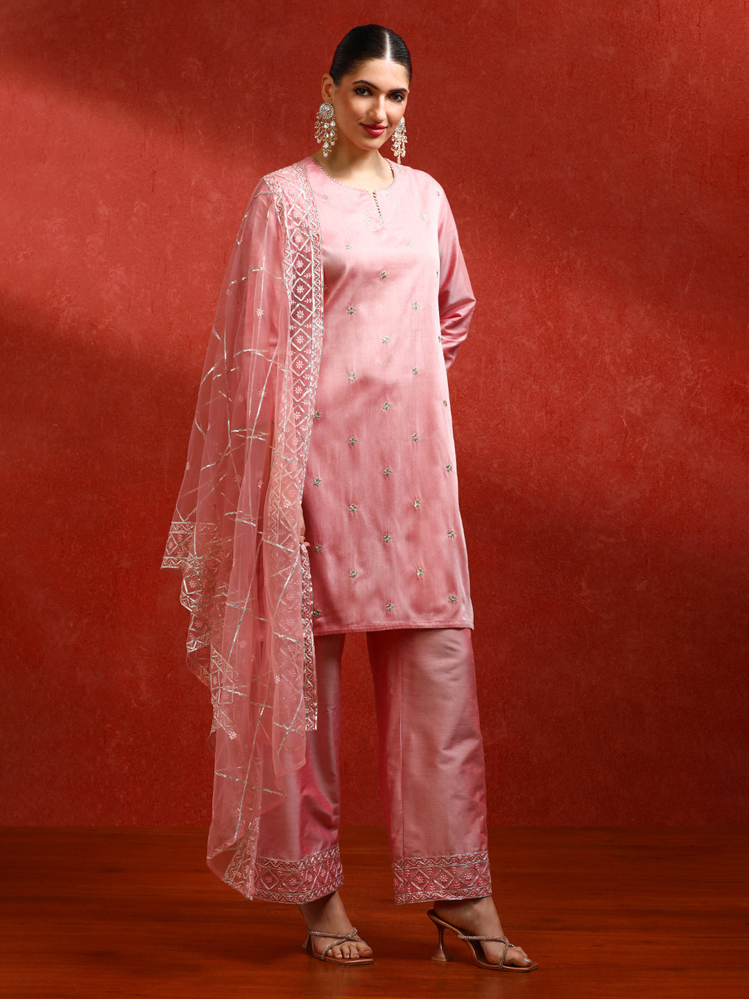 Floral Embroidered A-Line Kurta & Trousers Sets