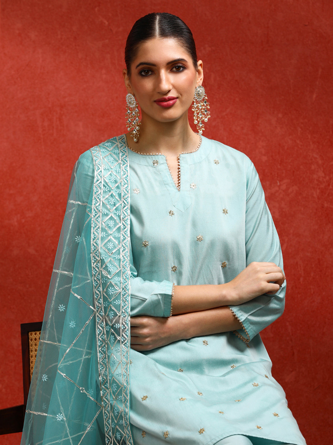 Floral Embroidered A-Line Kurta & Trousers Sets