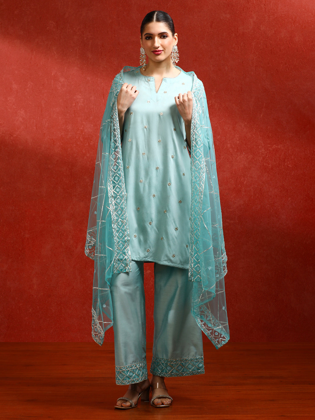 Floral Embroidered A-Line Kurta & Trousers Sets