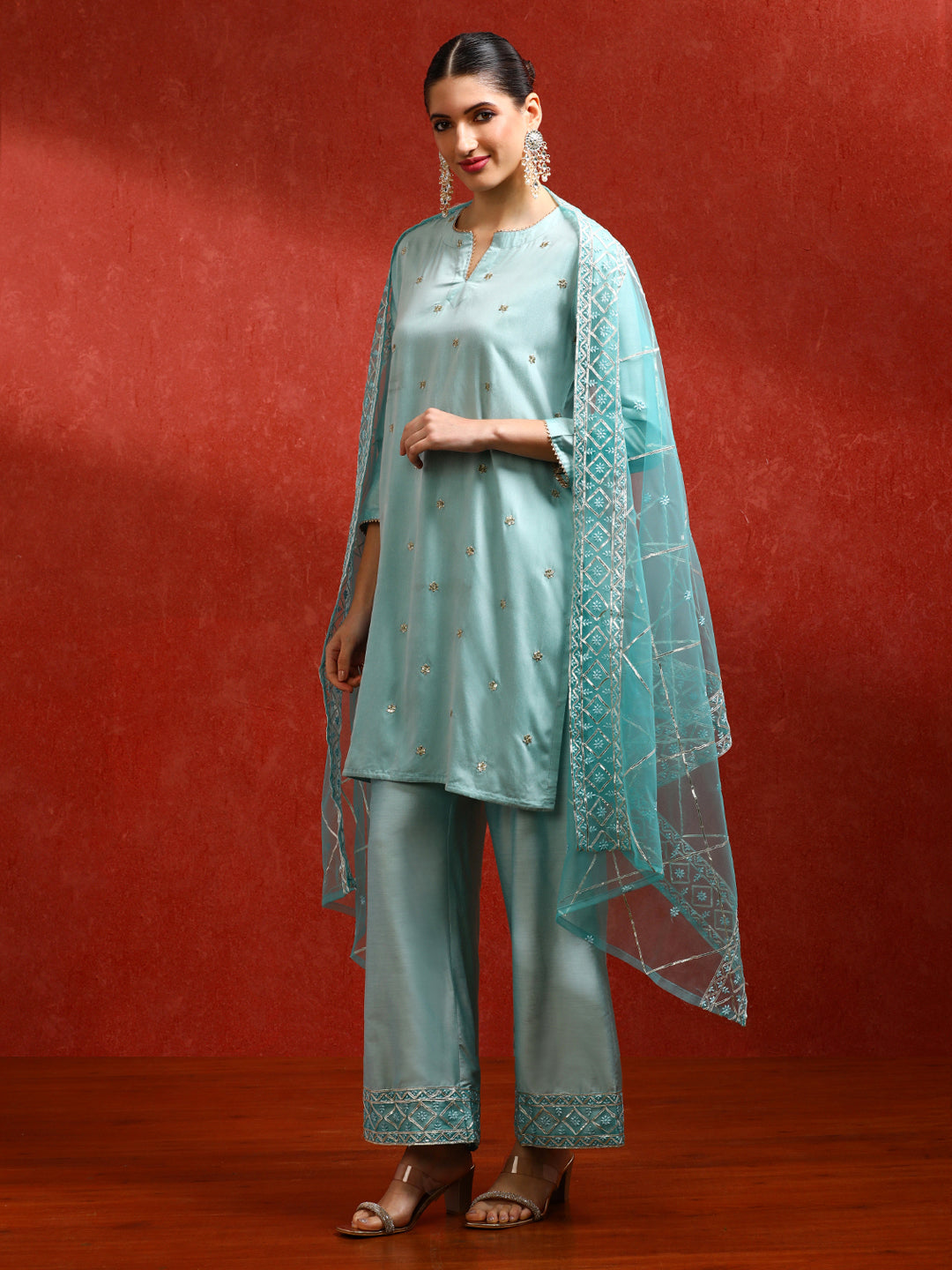 Floral Embroidered A-Line Kurta & Trousers Sets