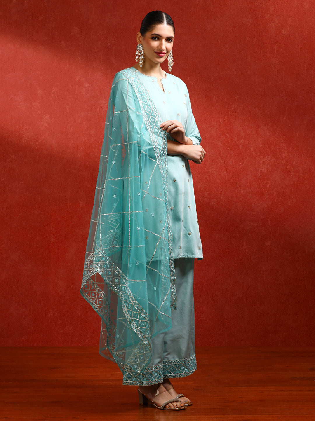 Floral Embroidered A-Line Kurta & Trousers Sets