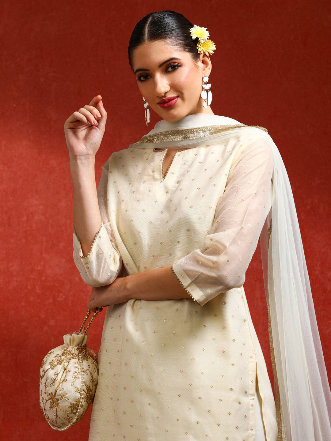 Floral Embroidered A-Line Kurta & Trousers Sets